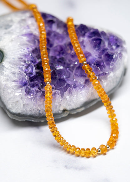 Orange Garnet Beaded Necklace with 14k gold Accents
