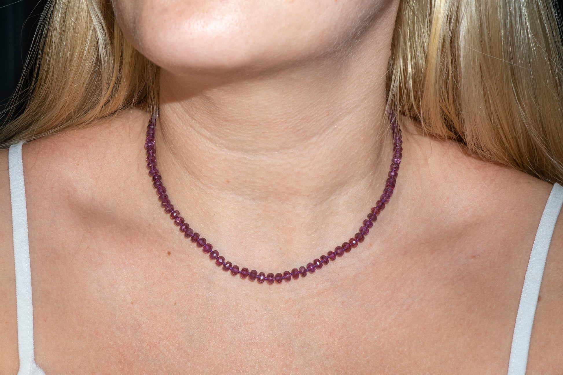 Malaia Garnet Beaded Candy Necklace collar silk knotted 14k