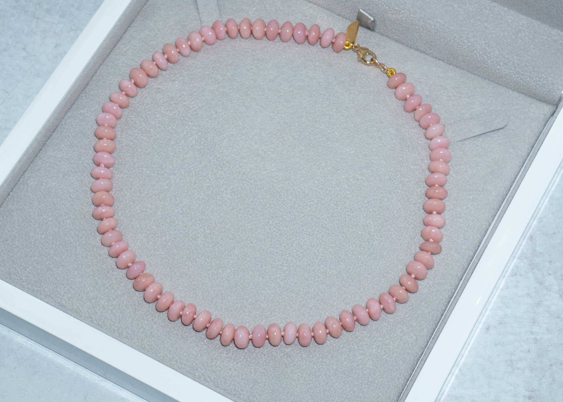 pink opal beaded necklace candy knotted collar 14k designer jewelry