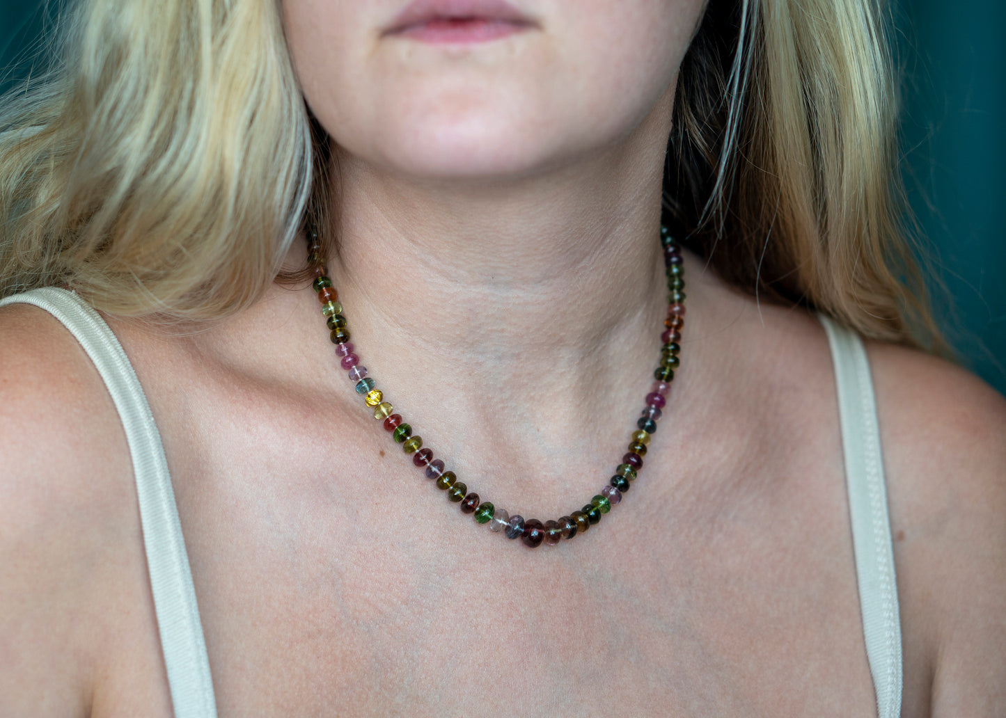 Tourmaline beaded collar necklace 14k gold designer brittany myra